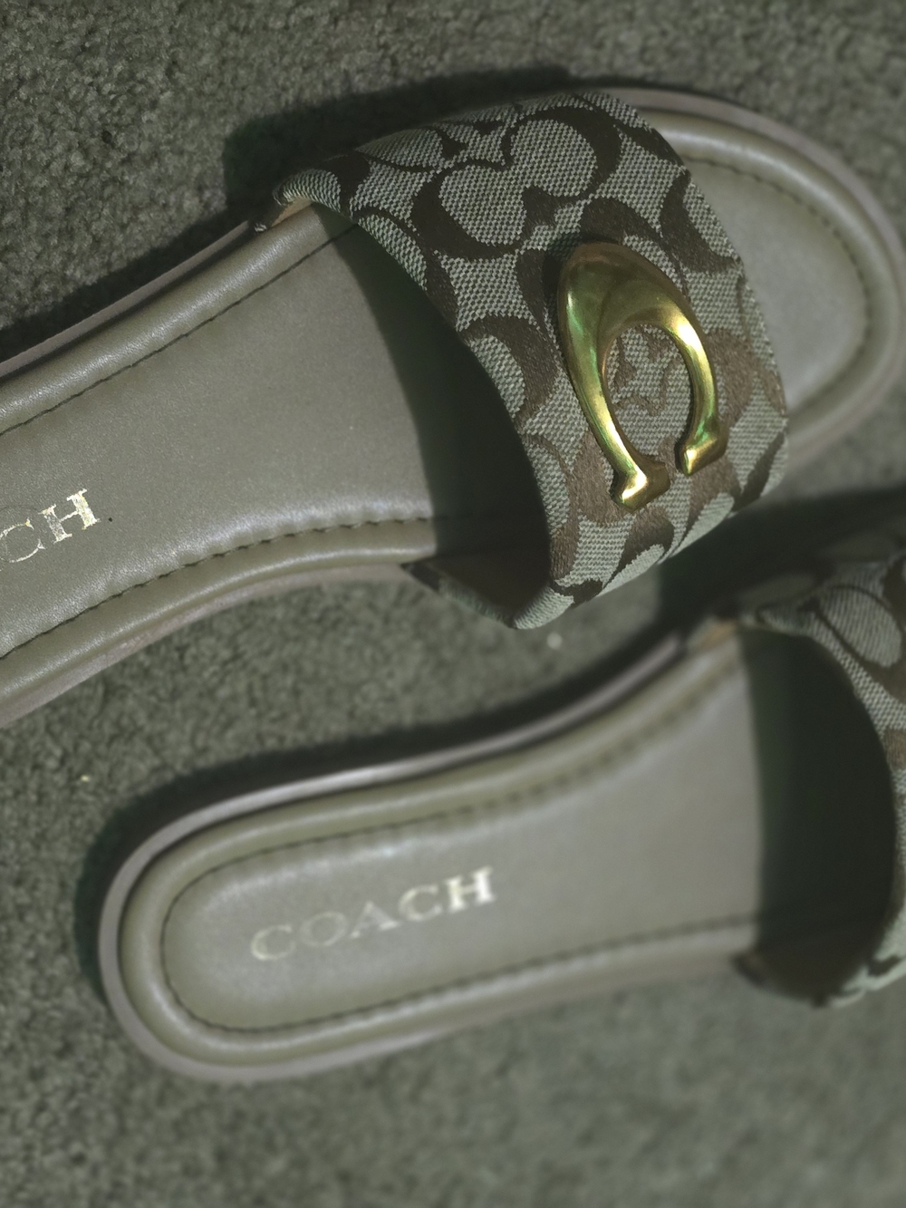 Coach Brown Logo Slide Sandals with Gold Hardware